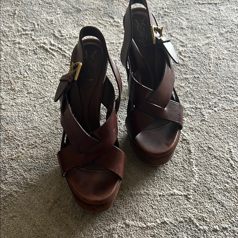 Yves Saint Laurent Brown Platform Sandals